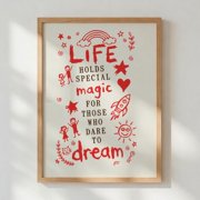 Life Is Magic Dream Poster, Inspirational Wall Art, Dreamer Print, Whimsical Home D cor, Poster Only