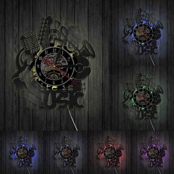 Life Is Music Wall Clock Modern Home Decor Clock Make Of Vinyl Record Music Instruments Clock Unique Gift For Music Lovers