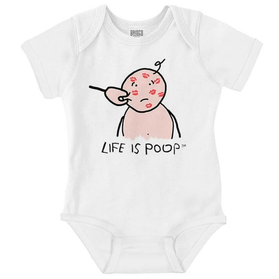 Life Is Poop Cheek Pinch Face Kisses Romper Boys or Girls Infant Baby Brisco Brands 6M