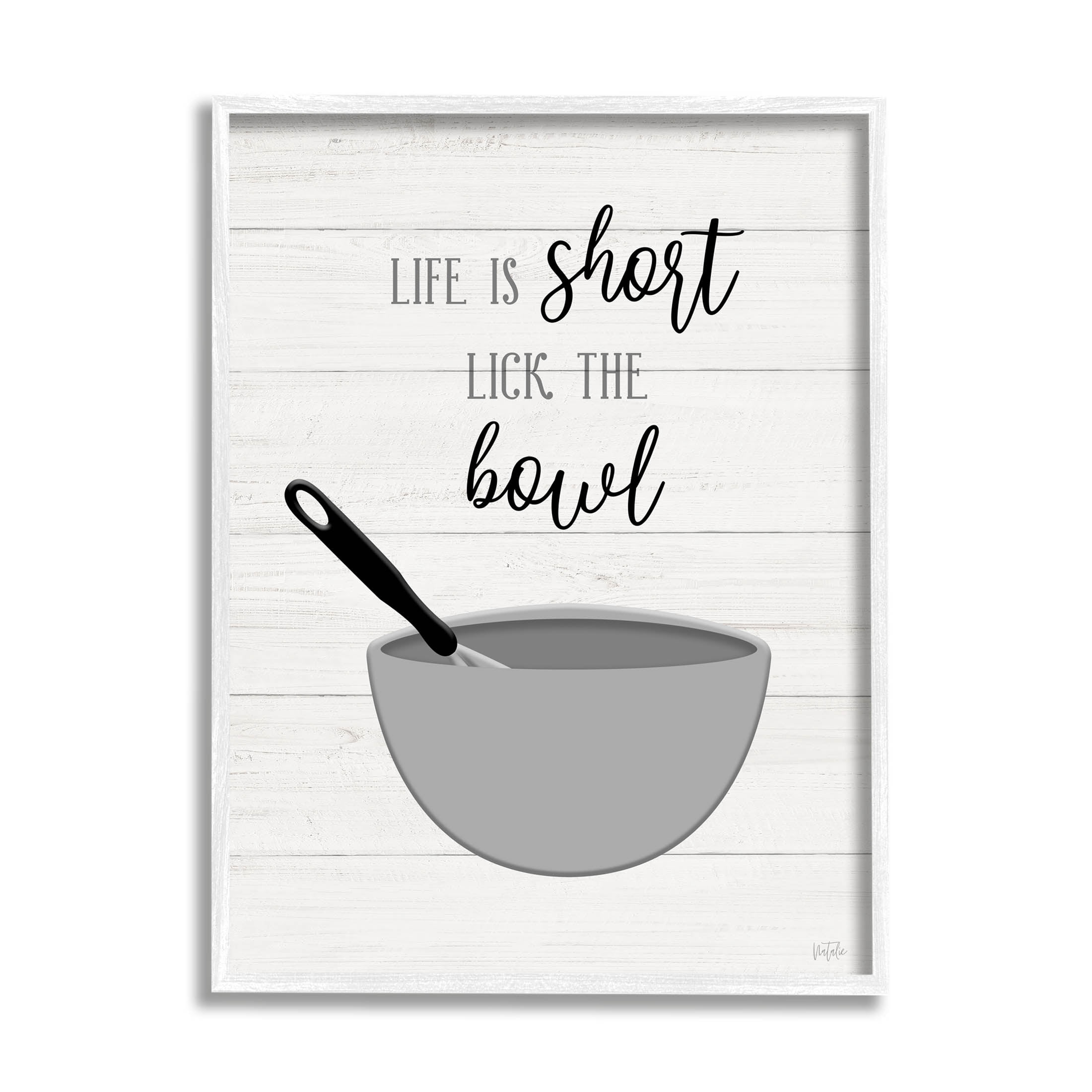 Life Is Short Lick The Bowl Phrase Typography Graphic Art White Framed Art Print Wall Art