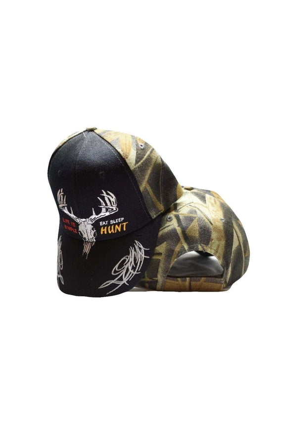 Life Is Simple Eat Sleep Hunt Deer Skull Black Camo Embroidered Cap Hat CAP908A (TOP)