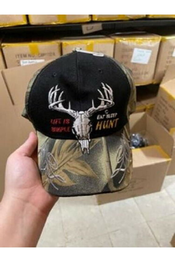 Life Is Simple Eat Sleep Hunt Deer Skull Camouflage Embroidered Cap Hat (#2)