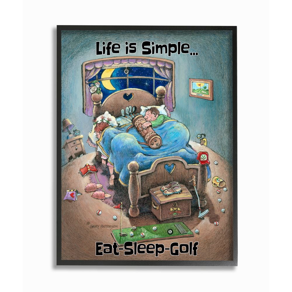 Life Is Simple Funny Golf Cartoon Sports Design Framed Giclee Texturized Art by Gary Patterson