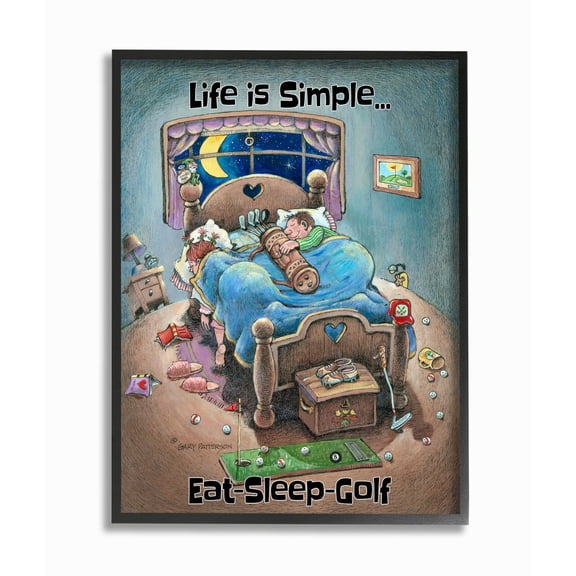 Life Is Simple Funny Golf Cartoon Sports Design Framed Giclee Texturized Art by Gary Patterson