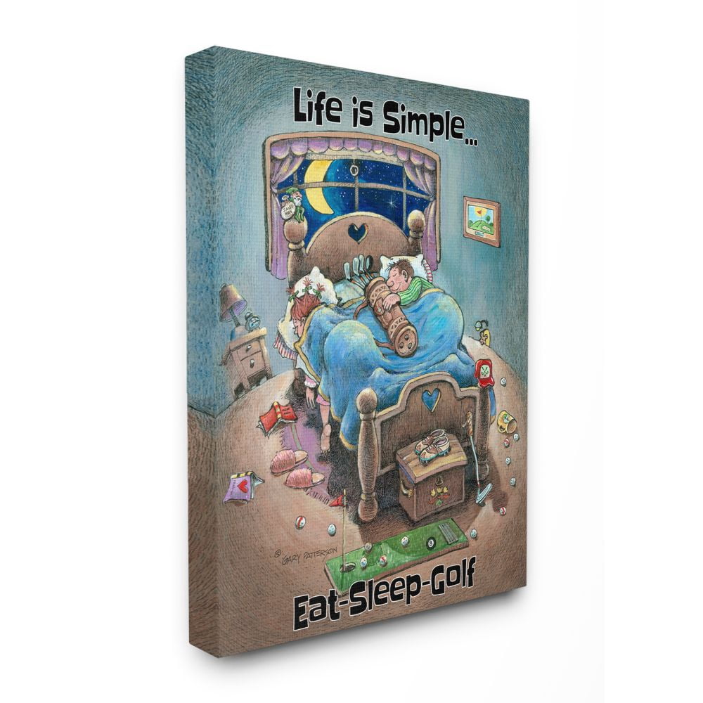 Life Is Simple Funny Golf Cartoon Sports Design XXL Stretched Canvas Wall Art by Gary Patterson