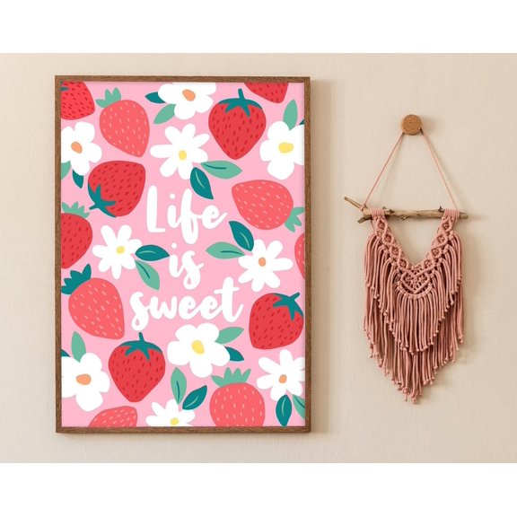 Life Is Sweet - Bright And Colourful Strawberry Wall Art, Gallery Wall, Fruity Print, Wall Decor Wall Art, Modern Wall Decor, 8x12 UNFRAMED