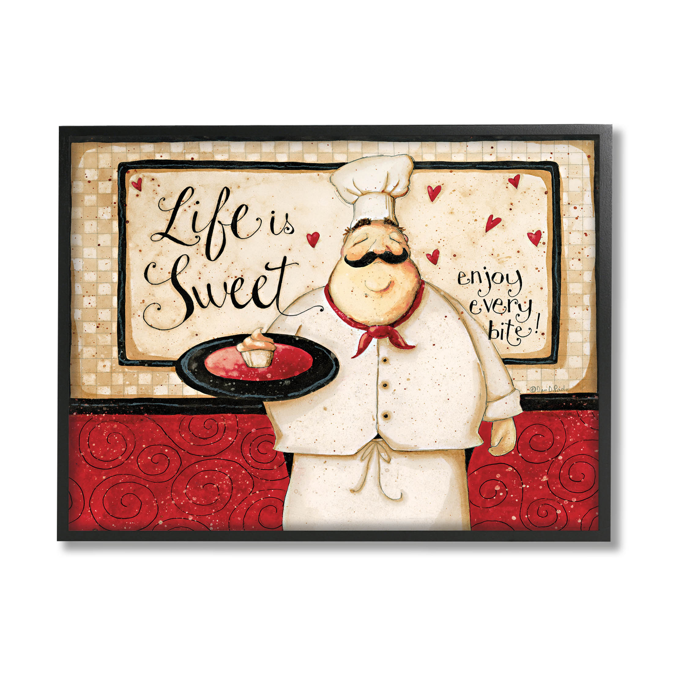Life Is Sweet Enjoy Every Bite Phrase Food & Beverage Graphic Art Black Framed Art Print Wall Art