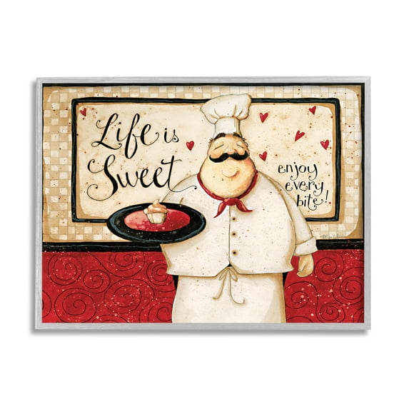 Life Is Sweet Enjoy Every Bite Phrase Food & Beverage Graphic Art Gray Framed Art Print Wall Art