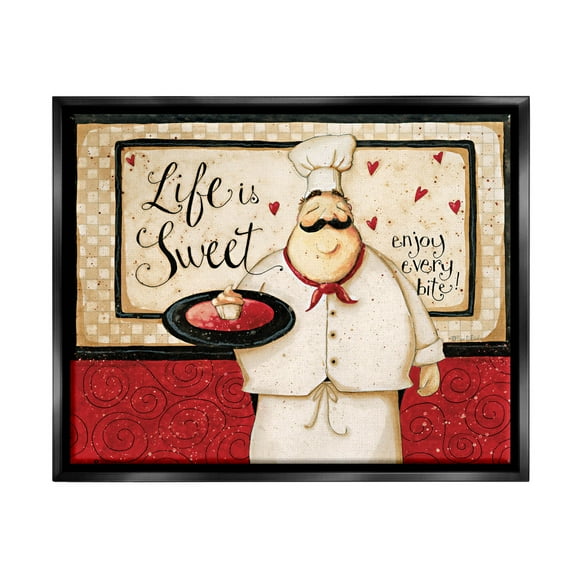 Life Is Sweet Enjoy Every Bite Phrase Food & Beverage Graphic Art Jet Black Framed Art Print Wall Art