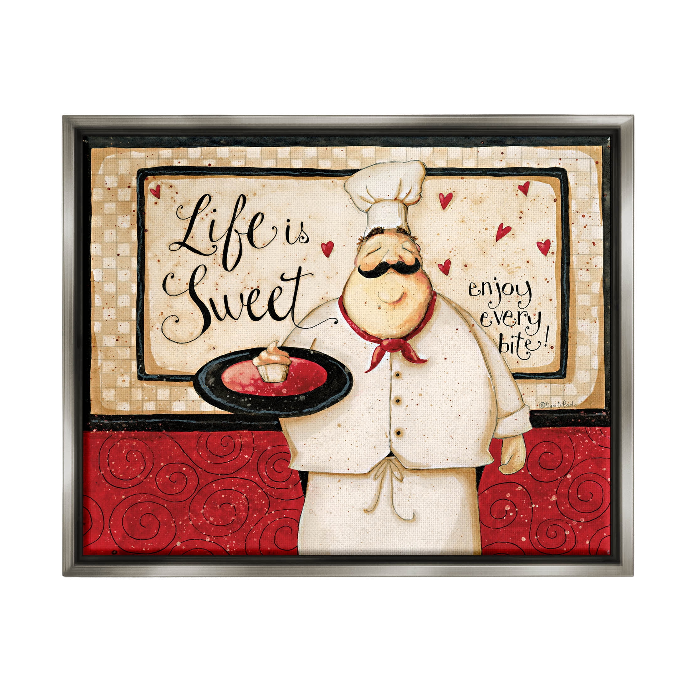 Life Is Sweet Enjoy Every Bite Phrase Food & Beverage Graphic Art Luster Gray Framed Art Print Wall Art