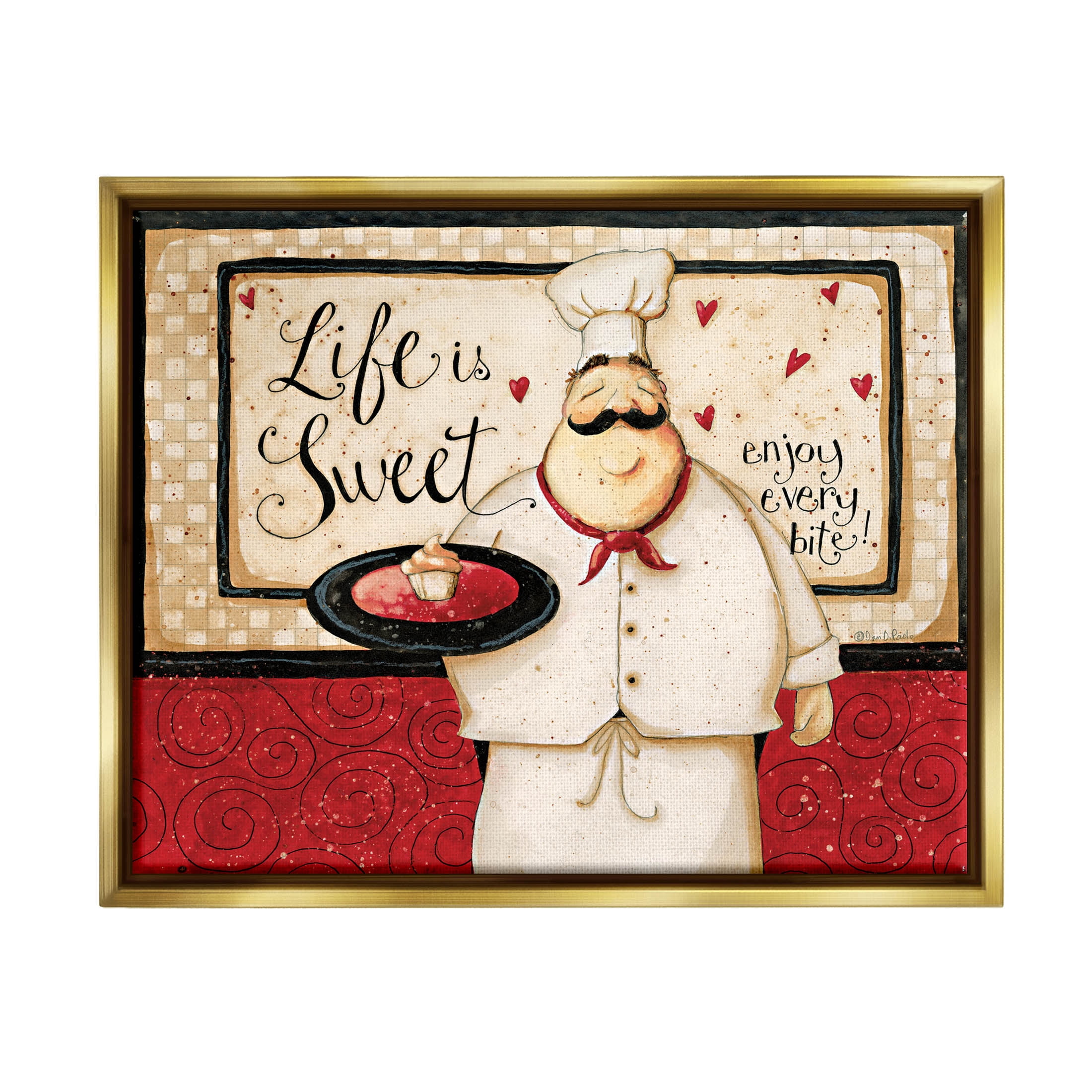 Life Is Sweet Enjoy Every Bite Phrase Food & Beverage Graphic Art Metallic Gold Framed Art Print Wall Art