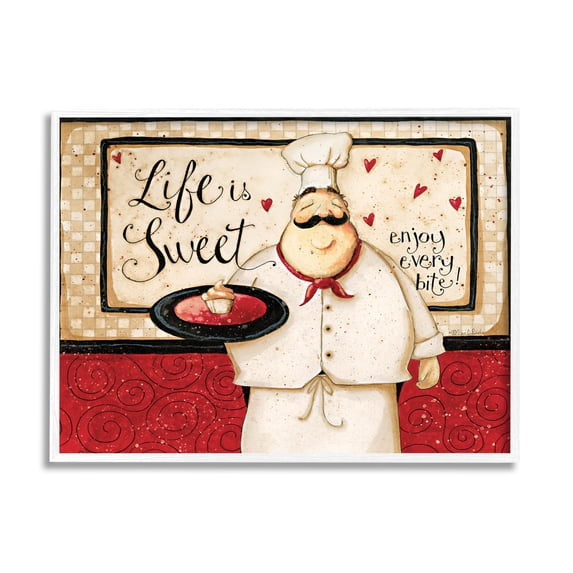 Life Is Sweet Enjoy Every Bite Phrase Food & Beverage Graphic Art White Framed Art Print Wall Art