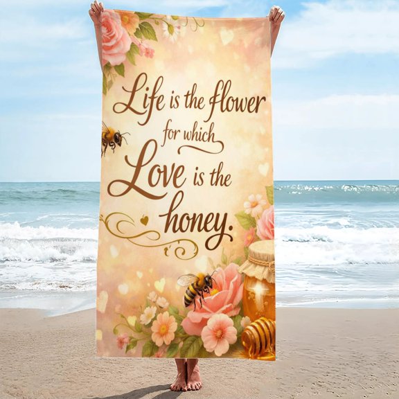 Life Is The Flower Country Inspirational Floral Oversized Beach Towel, Sand-Free 27.5" x 55"