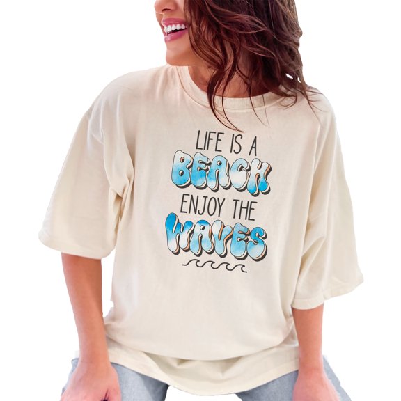 Life Is a Beach, Enjoy the Waves, Tie Dye Art, Ivory Comfort Colors T-Shirt, Small
