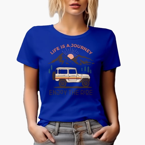 Life Is a Journey, Enjoy the Ride Quote, Traveling Art Merch Gift, Royal Blue T-Shirt, Small