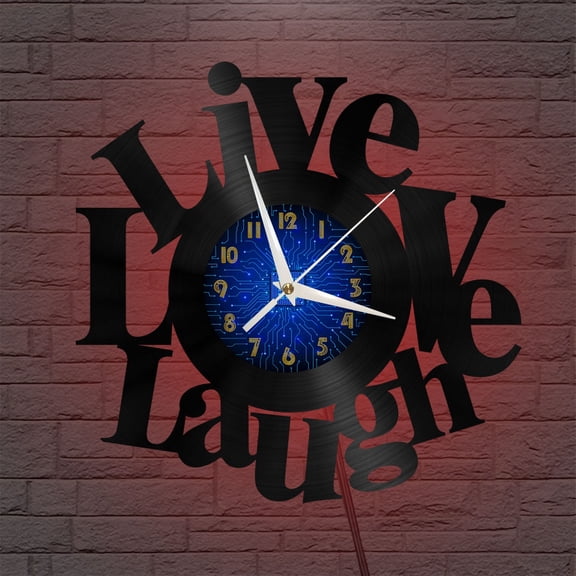 Life is Laugh 12 Inch Vinyl Record Wall Clock - Silent, Creative, and Unique Clock for Living Room, Entryway, or Bedroom Decor - Perfect Gift Idea(12 inchs B with LED)