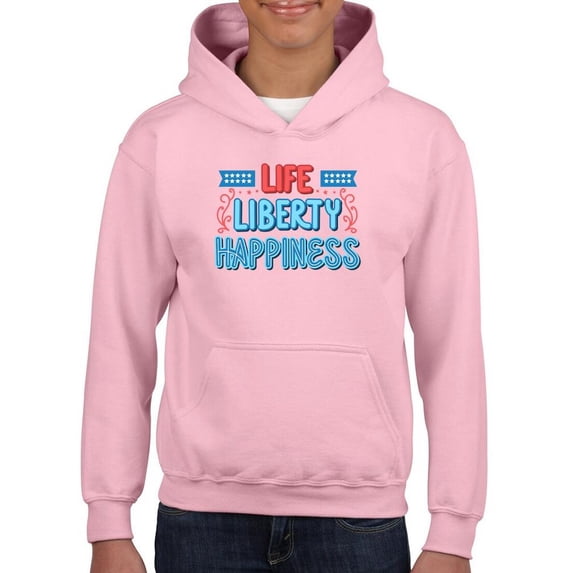 Life Liberty Happiness Neon Hoodie Juniors -Image by Shutterstock, x-Large