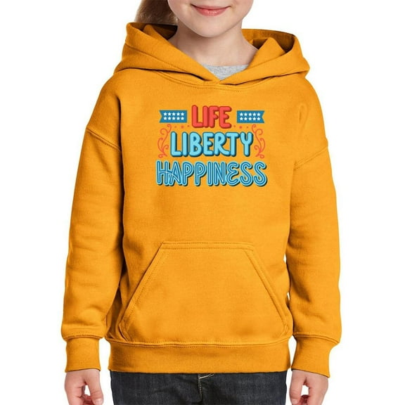 Life Liberty Happiness Neon Hoodie Juniors -Image by Shutterstock,  x-Large