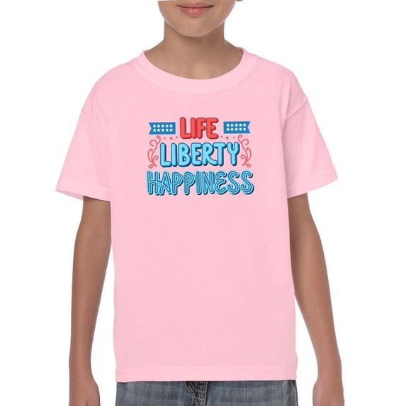 Life Liberty Happiness Neon T-Shirt Juniors -Image by Shutterstock, Medium