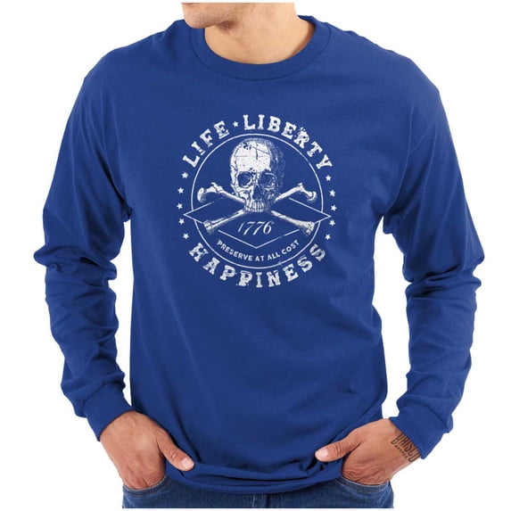 Life Liberty Happiness Skull Bones Long Sleeve TShirt Men Women Brisco Brands M