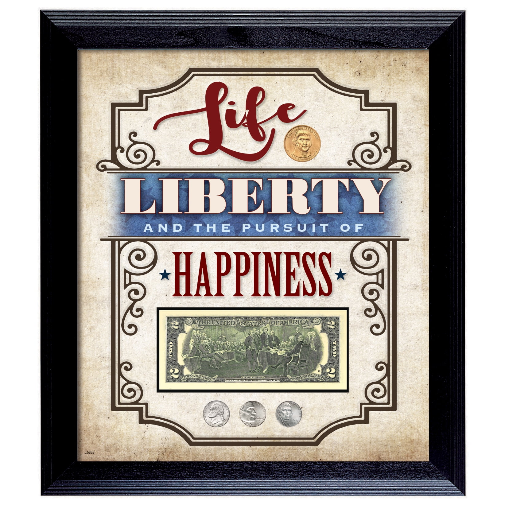 Life Liberty Wall Art with Genuine US Currency and Coins