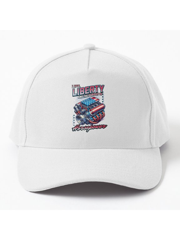 Life Liberty and Horsepower Baseball Hat, American Flag Car Racing Garage Design Cap