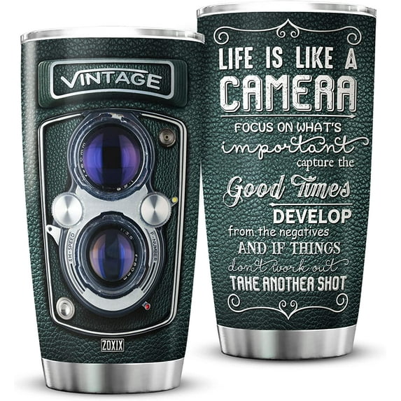 Life Is Like A Camera Tumblers 20oz Photographer Gifts Unique Coffee Cups With Motivational Sayings Insulated Mug For Photographers Cameraman Gift Vintage Print Tumbler