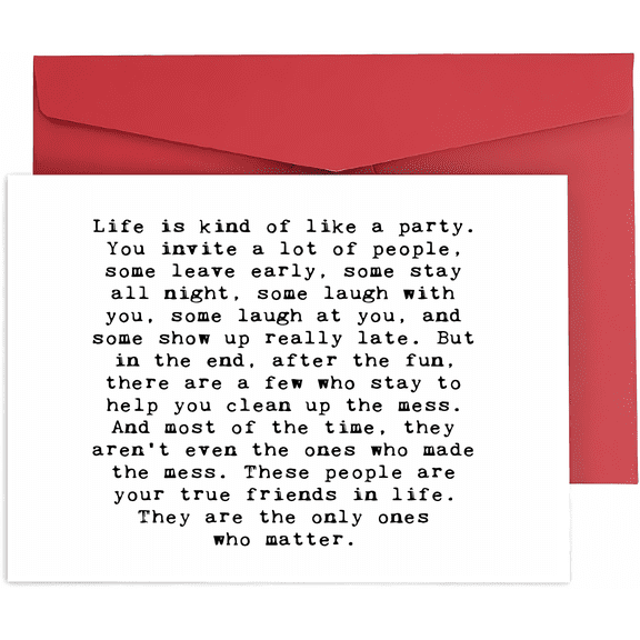 Life is Like a Party Greeting Card  Thoughtful Message About True Friends  Envelope Included, Blank Inside  Perfect for Birthdays, Friendship, and Supportive Notes