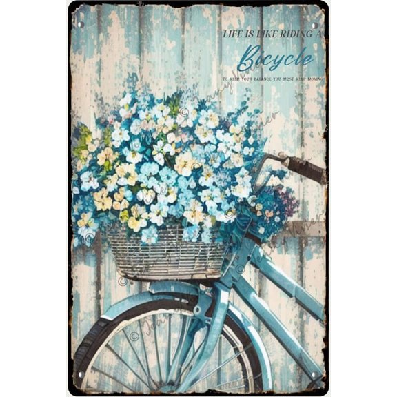 Life is Like Riding A Bicycle Vintage Tin Sign Bicycle and Flower Vintage Bathroom Vintage Metal Sign Retro Wall Decor Hanging Sign Inspirational Quote Vintage Decor 12x16 Inches