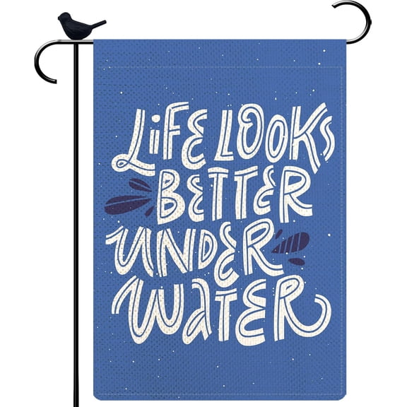 Life Looks Better Under Water Small Garden Flag 12.5x18 Double Sided Burlap Inspirational Summer Garden Flag for Outdoor Beach House Yard Decoration