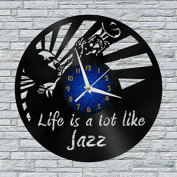 Life is Love Jazz 12 Inch Vinyl Record Wall Clock - Silent, Creative, and Unique Clock for Living Room, Entryway, or Bedroom Decor - Perfect Gift Idea(12 inchs B without LED)