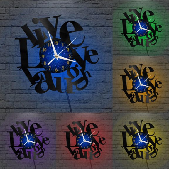 Life Loves to Laugh 12 Inch Vinyl Record Wall Clock - Silent, Creative, and Unique Clock for Living Room, Entryway, or Bedroom Decor - Perfect Gift Idea(12 inchs B with LED)