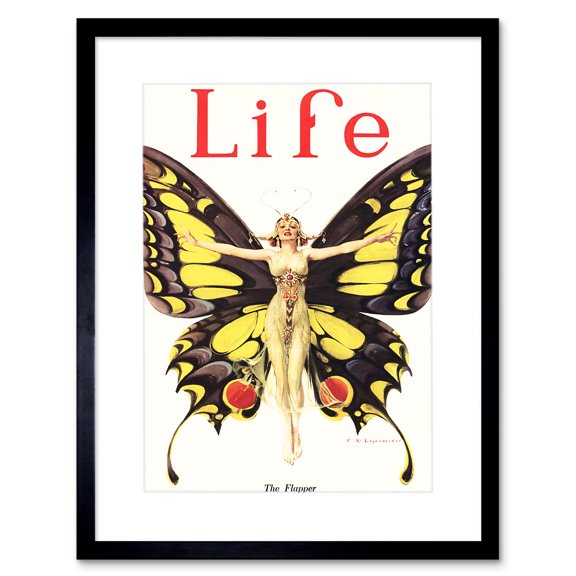 Life Magazine 1922 The Flapper Woman Butterfly Dancer Bright Vintage Cover Illustration Framed Wall Art Print Picture 12X16 inch