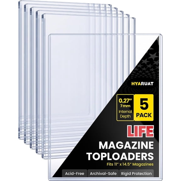 Life Magazine Toploaders 11x14.5 in, 7mm Thick Rigid PVC Sleeves, 15 Mil Archival Safe Hard Plastic Magazine Protectors for Vintage Periodicals, Art Prints, Photo Storage Display, 5 Pack