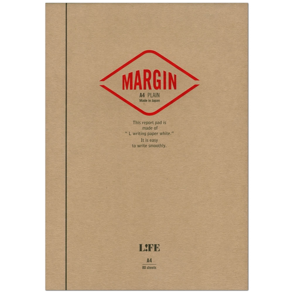 Life Margin Report Plain Notepad [Bound On Top]: 8 in. x 12 in. (Tan/Red Cover, Blank Pages)
