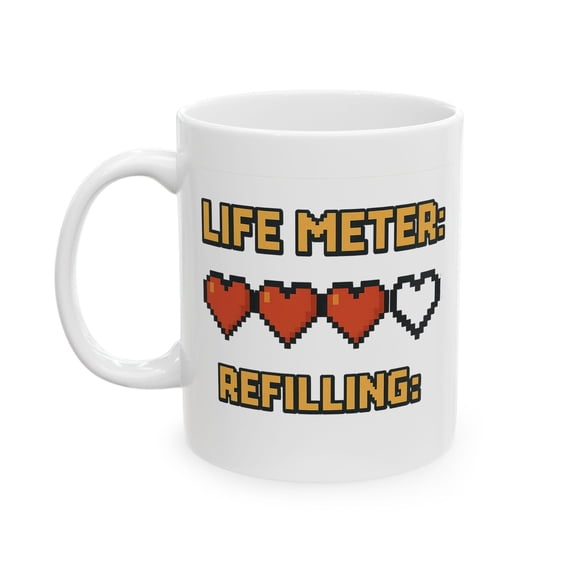 Life Meter Refilling Pixel Art RPG Lover Mug, 8 bit Retro Gaming Nostalgia Adventure Cup, Nerdy Gamer Fantasy Cup for Game Lover, Gamer Gift