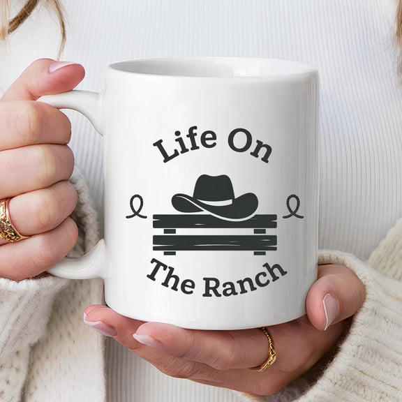 Life On The Ranch Western Coffee Mug Gift Rustic Cowboy Hat Cup Farm Life Country Style Present For Ranchers Farmers Dad Gifts Holiday Ideas