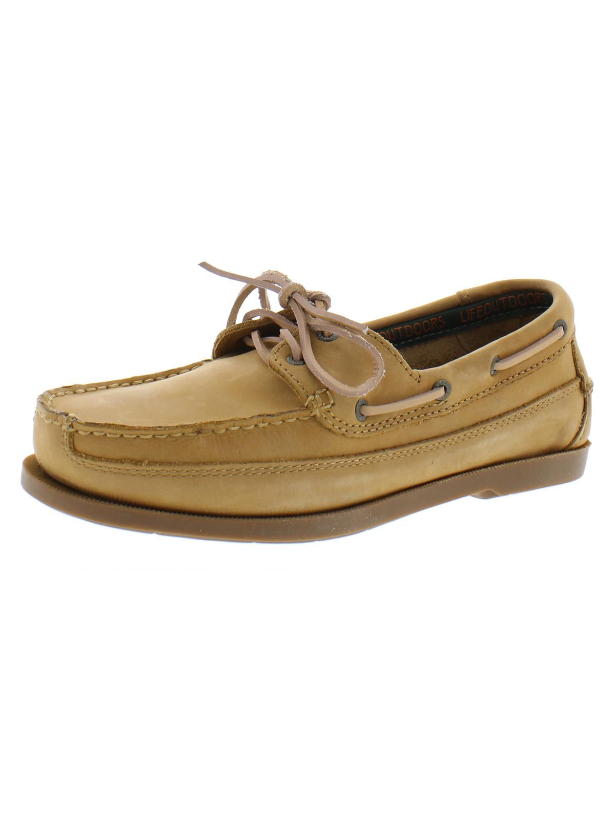 Life Outdoors Mens Two Eyelet Leather Slip On Boat Shoes