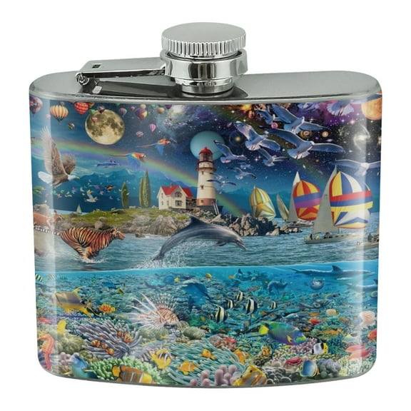 Life Planet World Ocean Stainless Steel 5oz Hip Drink Kidney Flask