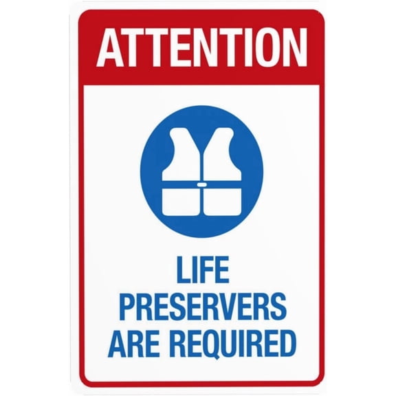 Life Preservers are Required with Graphic Warning Sign, Pool Security Metal Signs for Home Business Outdoor Indoor Road Yard Garage Street Wall Safety Caution Custom Decor 8 x 12 Inch