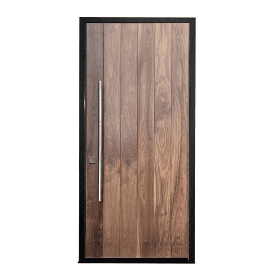 Life Products Walnut Vertical Planks Modern Custom Door - Left Opening - 36x80in