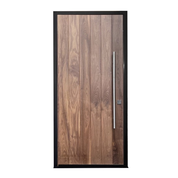 Life Products Walnut Vertical Planks Modern Custom Door - Right Opening - 36x80in