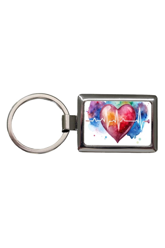 Life Pulse Heart Beat Doctor Nurse RN EMT Watercolor Metal Rectangle Keychain