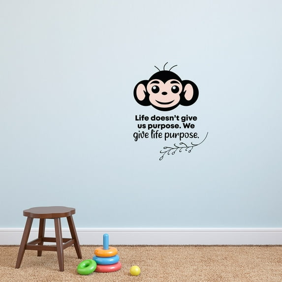 Life Purpose Monkey Animal Quote Cartoon Quotes Decors Wall Sticker Art Design Decal for Girls Boys Kids Room Bedroom Nursery Kindergarten Home Decor Stickers Wall Art Vinyl Decoration (40x40 inch)