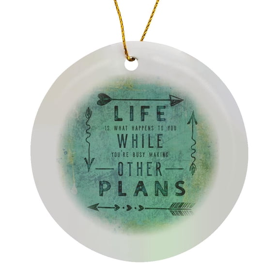 3drose, Life Quote Ink Typography in Teal Green, Circle Porcelain Ornament