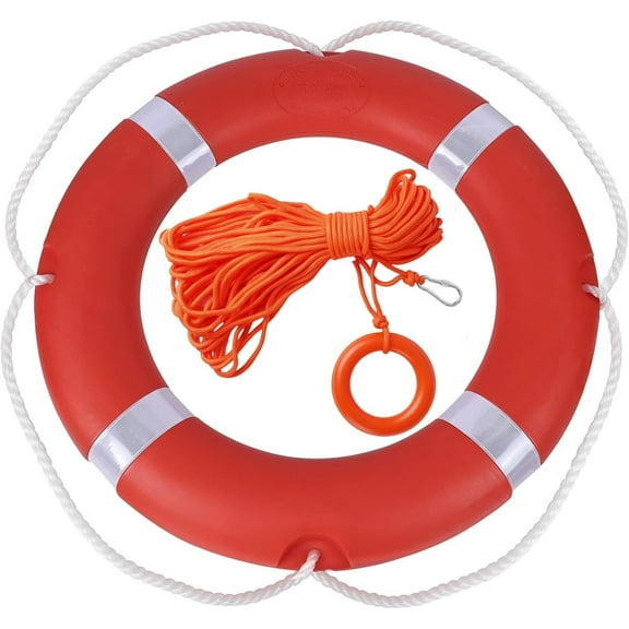 Life Ring Buoy Boat Safety Throw Ring with Water Floating Lifesaving Rope 98.4FT Set, Outdoor Professional Marine Grade Throwable Flotation Device for Boat Dock Pool Lake Rescue
