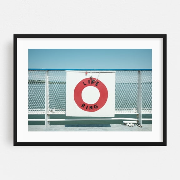 Life Ring, Fort Ticonderoga Ferry - Shoreham Vermont Photography Black Framed Wall Art Print 24 x 36 inches