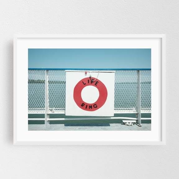 Life Ring, Fort Ticonderoga Ferry - Shoreham Vermont Photography White Framed Wall Art Print 24 x 36 inches