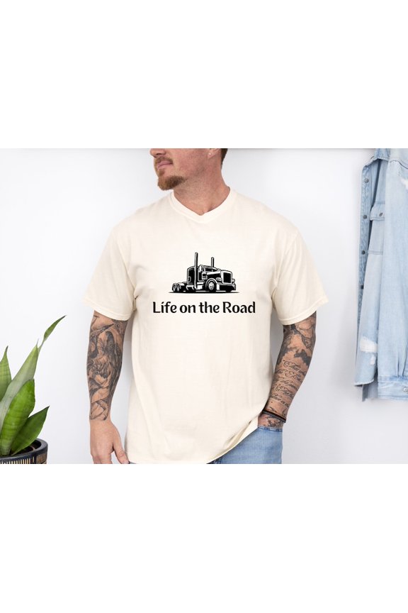 Life On The Road Semi Truck Driver Graphic Shirt Vintage Big Rig Trucking Design Highway Catholic Faith Travel Protection Driver Tee Comfort Colors Unisex Cotton T-Shirt, Sizes S-3XL