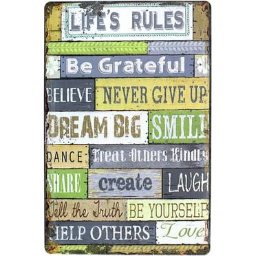 Life Rules Be Grateful Metal Tin Sign Wall Home Decor Art Plaque Retro Vintage